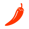 red chili pepper icon representing spicy flavor and heat with a focus on 6 varieties of peppers