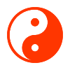 Yin yang symbol in red and white representing balance and harmony connected to the philosophy of 12 principles of duality