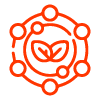 icon representing a network of connected leaves symbolizing sustainability and growth in a circular design focusing on ecological balance featuring 7 principles of nature