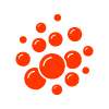 red circles arranged in a cluster representing three points of connection in a simple design