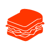 red sandwich illustration representing food option with layers for tasty meals